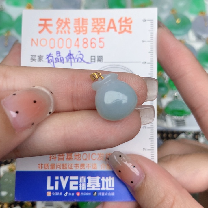 翡翠18K金镶嵌颈饰钱袋