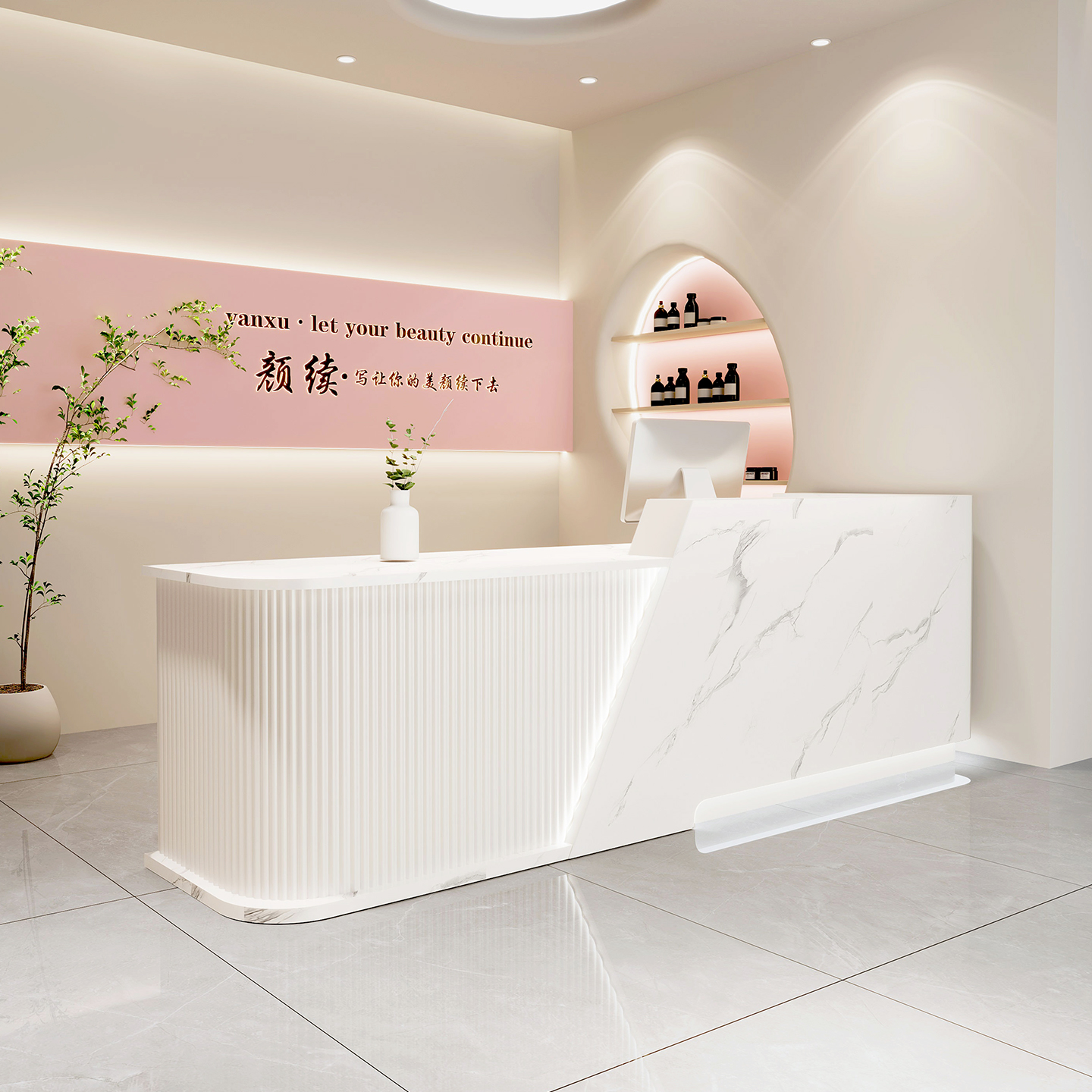 简约现代美容院吧台收银台轻奢高端烤漆女装服装店公司前台接待桌