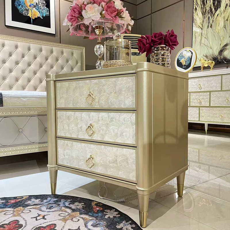 【喜悦家具】YR 轻奢三斗柜806# 侧装导轨款 贝壳床头柜600*430*620