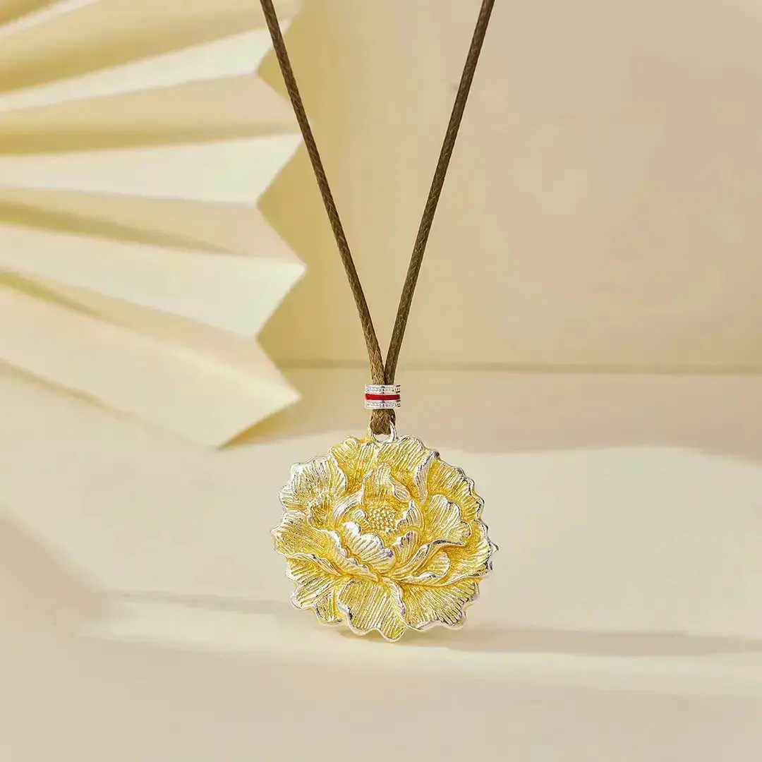 999.9银新款珐琅牡丹花精致百搭吊坠送女友礼物
