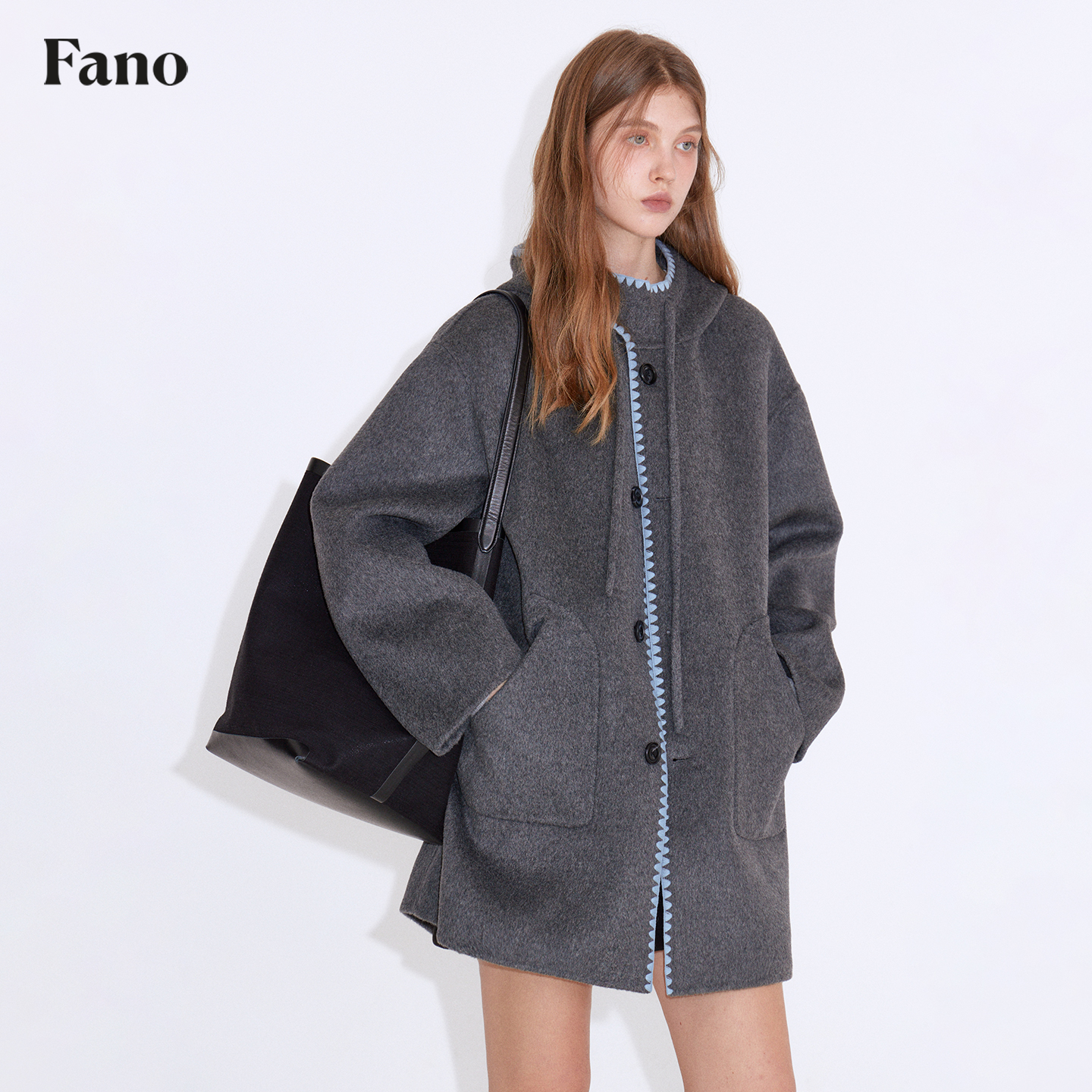 范洛Fano 贝壳绣连帽双面呢大衣FD25W155推广