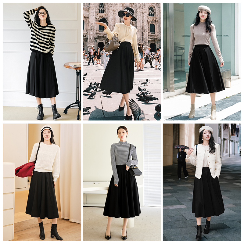 谭飞黎明半裙春夏款女士中长款TR面料时尚小个子A字半身裙[DR]