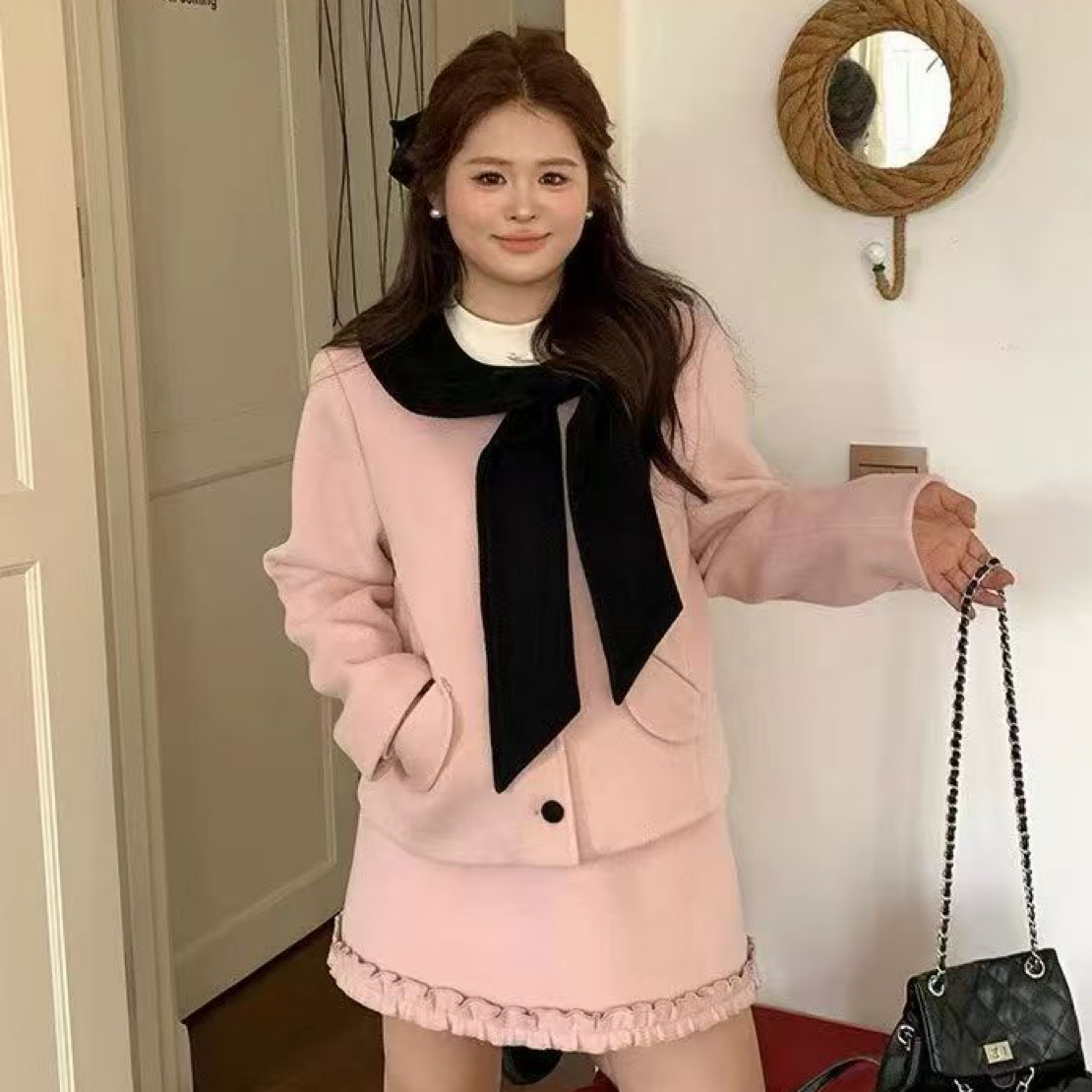 【肉肉家】[海德堡情书微胖定制小香学院风含羊毛毛呢套装9355-9353