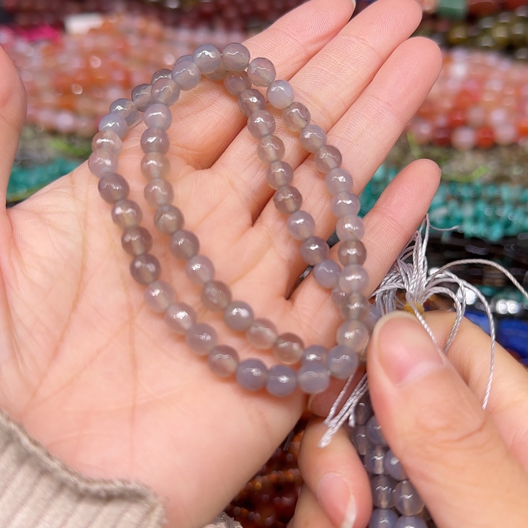 玛瑙/玉髓合金珠宝半成品灰玛瑙6mm一条