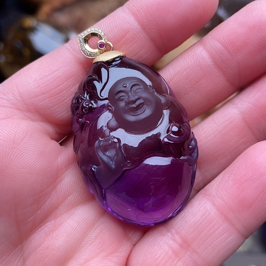 水晶天然水晶吊坠18K金镶嵌