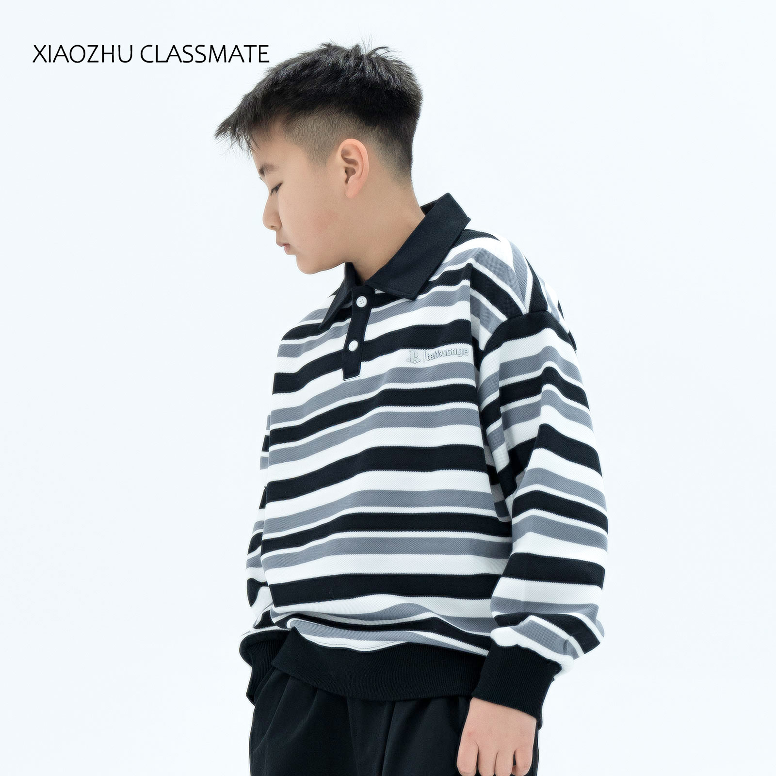 胖童条纹POLO衫中大童卫衣男女童青少年大码宽松上衣加肥54101