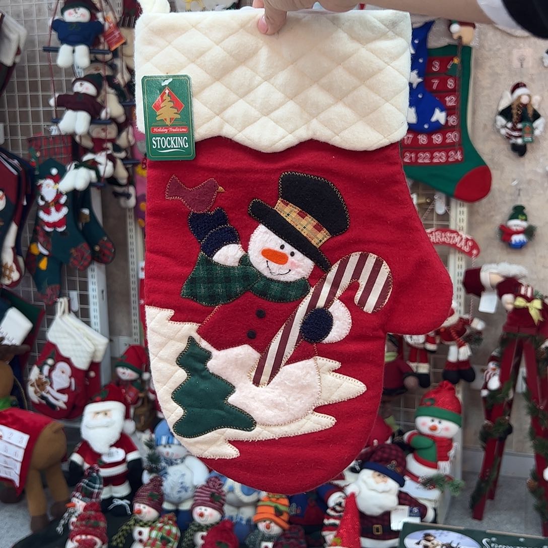 毛绒高帽雪人手套大号