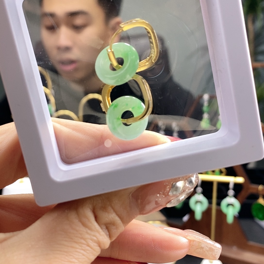 翡翠耳饰银S925镶嵌翡翠