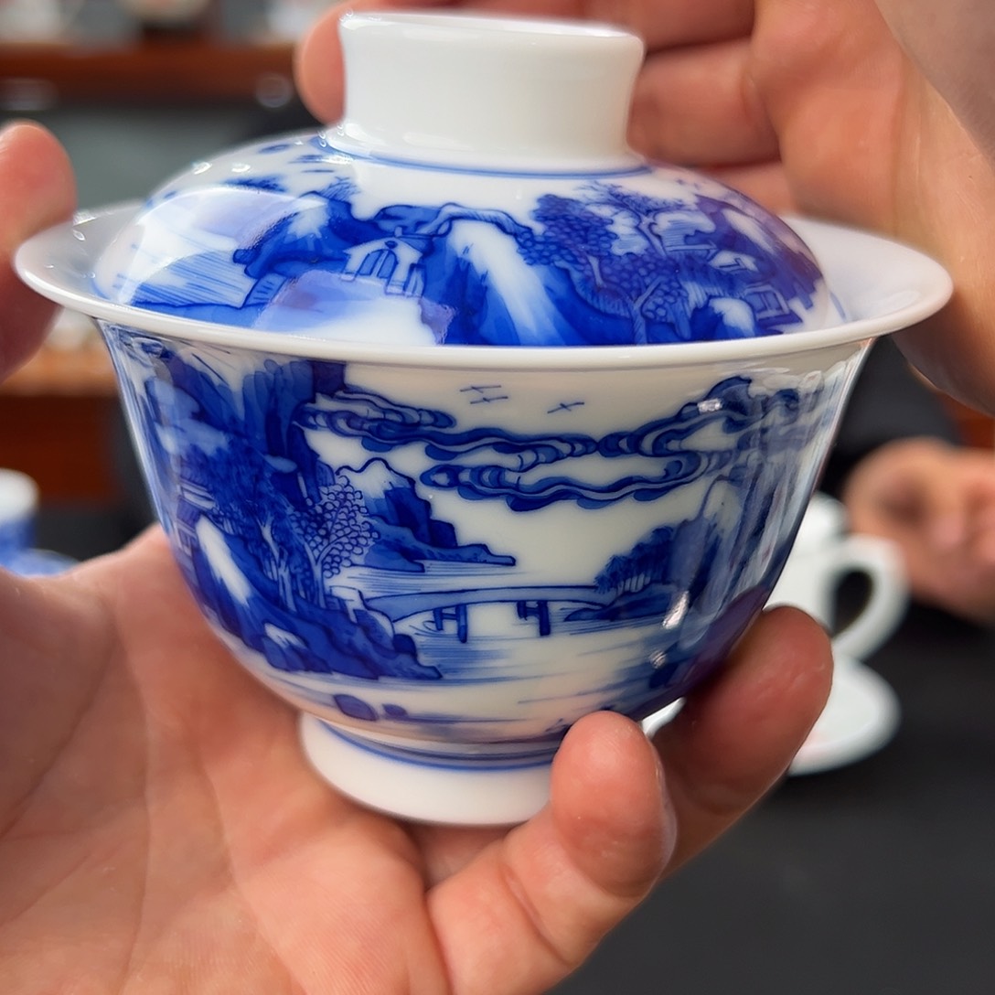 柴窑青花两才盖碗一级品