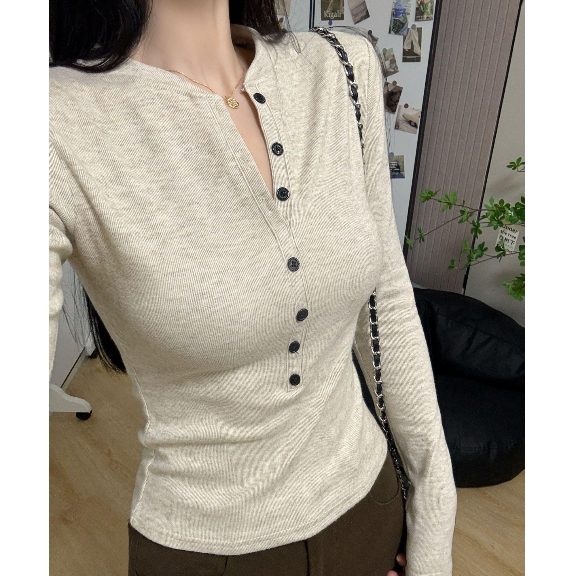 辣妹显瘦心机半开领长袖女ins修身纯欲上衣秋冬季加绒内搭打底衫