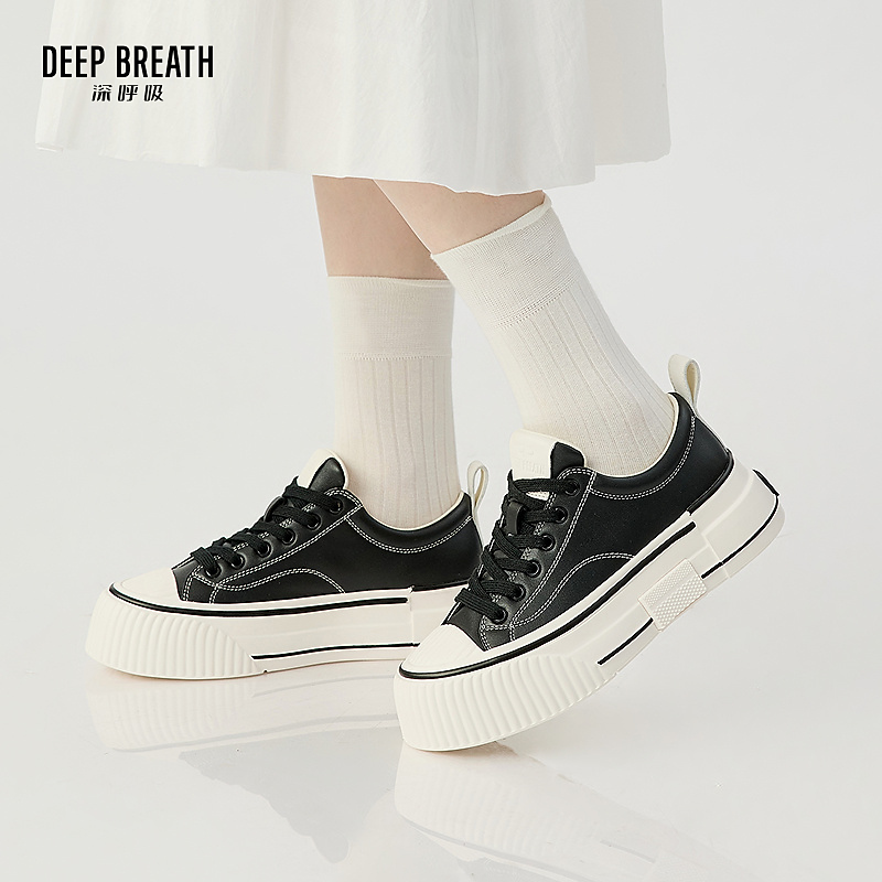 DEEP BREATH深呼吸女鞋牛皮低帮绑带解构小白鞋板鞋休闲鞋AX12357