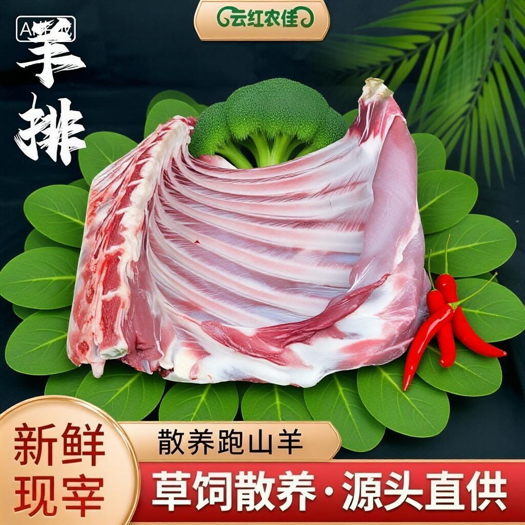 农家散养新鲜带皮羊排现杀现宰