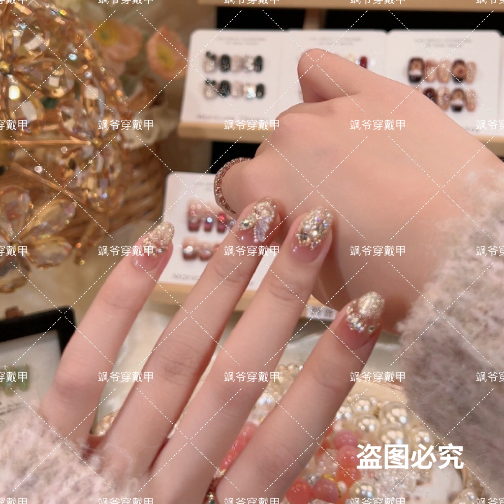 烫金蝴蝶-SAYE飒爷手工美甲-可重复佩戴-掉钻包补-送工具包