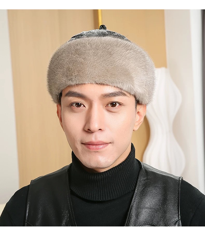 水貂帽子羊羔毛顶男整貂皮中老年貂毛时尚复古地主帽冬季