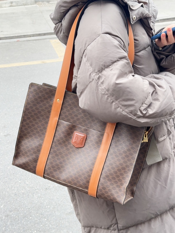 95新 Celine/思琳 老花拼皮托特包