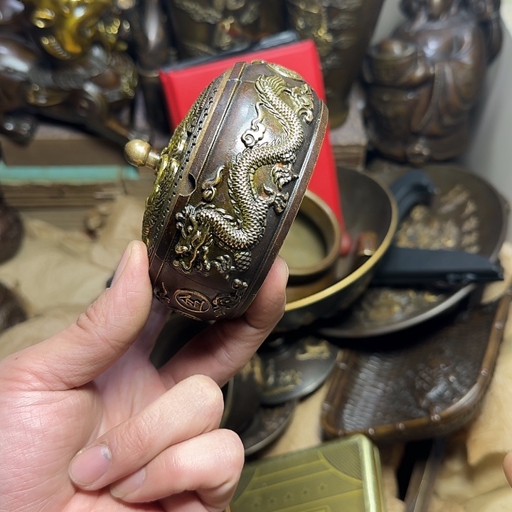 原矿 风魔铜藏收铜摆件 