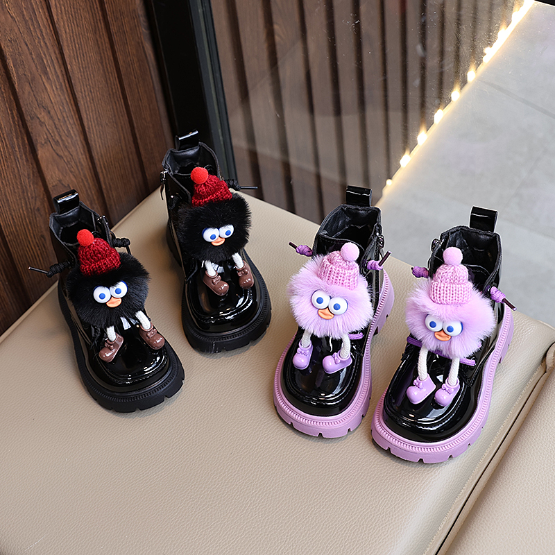 童鞋女韩版女童靴子加绒可爱搞怪卡通公主短靴网红保暖男童马丁靴