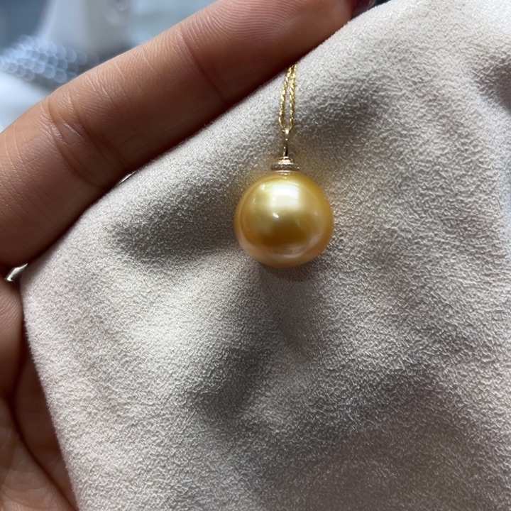 海水珍珠吊坠(不含链)18K金镶嵌14mm