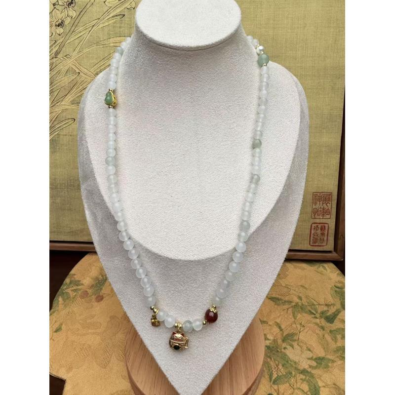 D1226-东陵玉多圈+招财猫配饰+福牌配饰