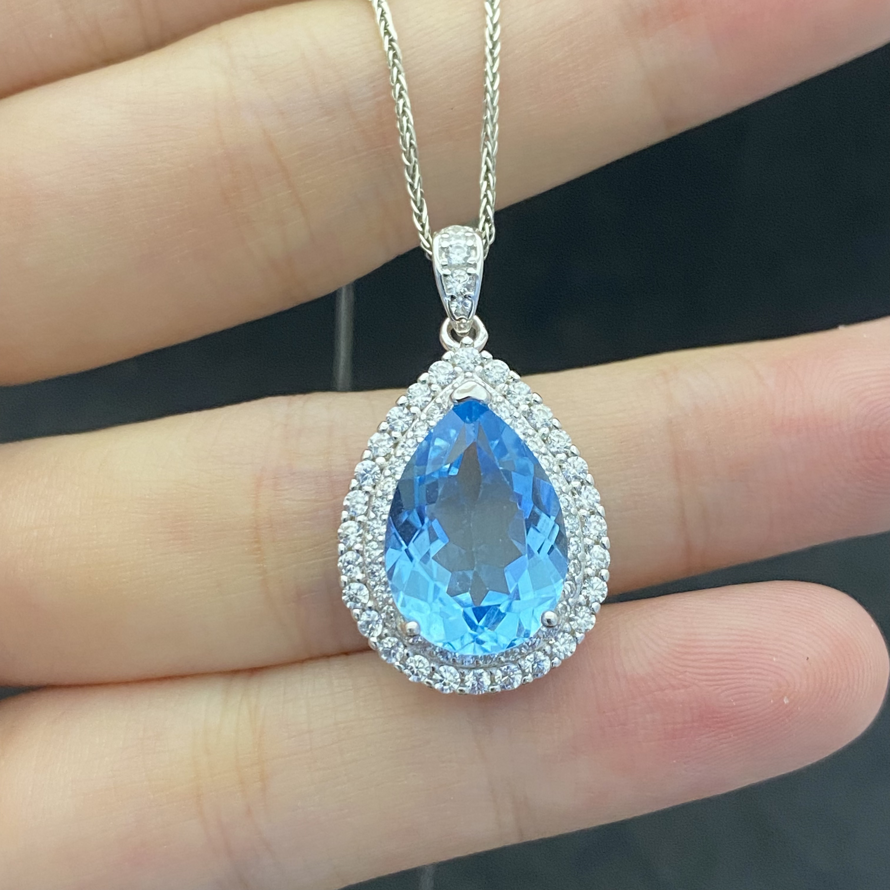 天然托帕石吊坠s925银-水滴10*14mm轻奢精致气质时尚百搭A不含链