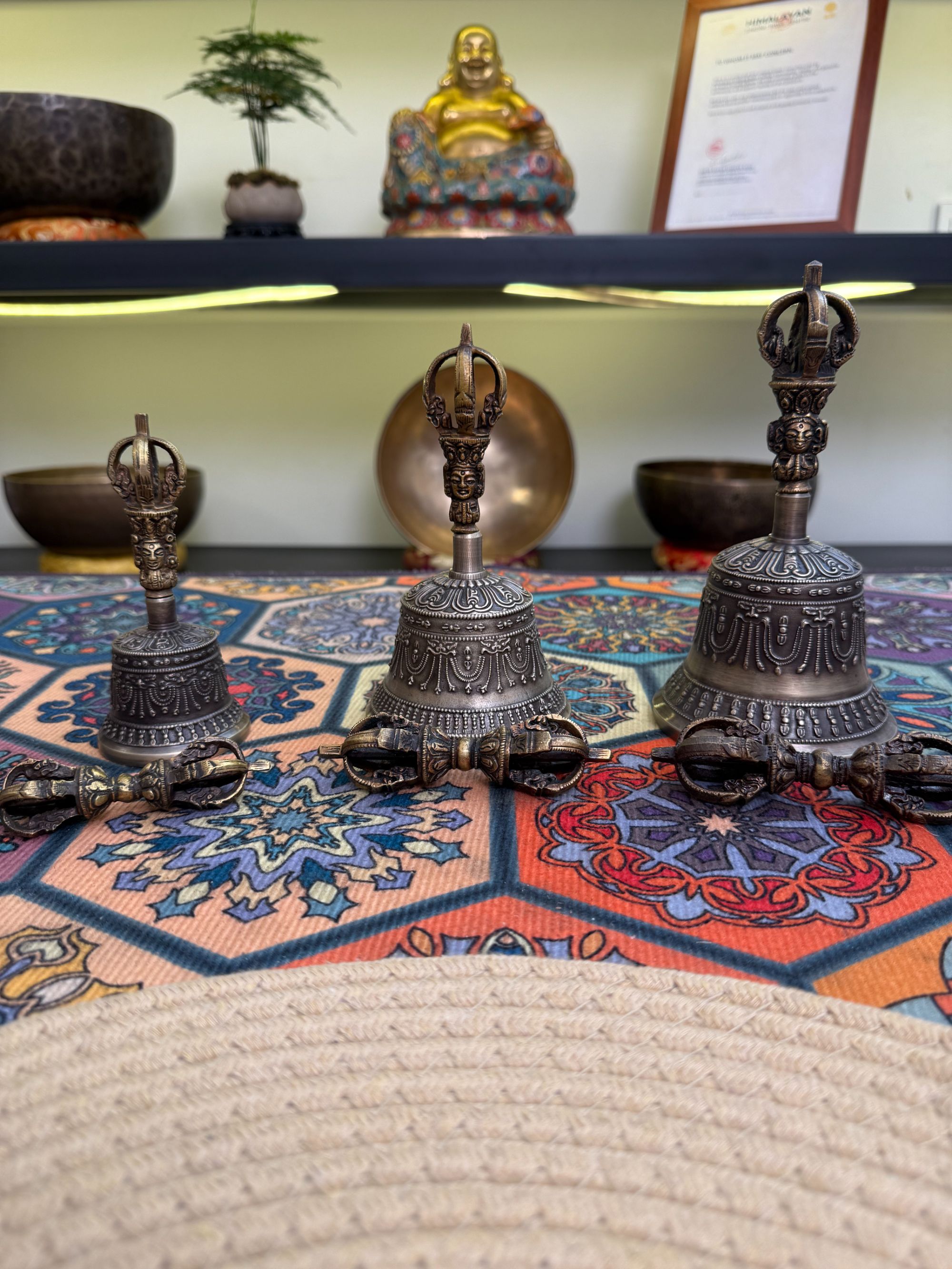 藏传金刚铃杵尼泊尔进口法器五股青铜铃铛声音清脆回音长久雕花铃