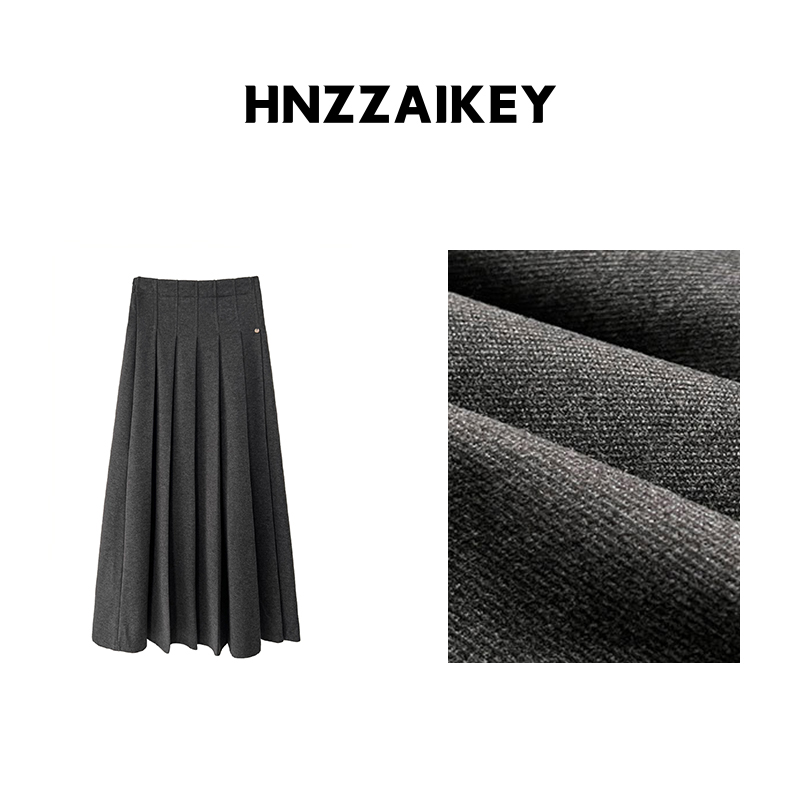 HNZZAIKEY 韩系高腰毛呢百褶半身裙半松紧百搭休闲半裙U25X101119