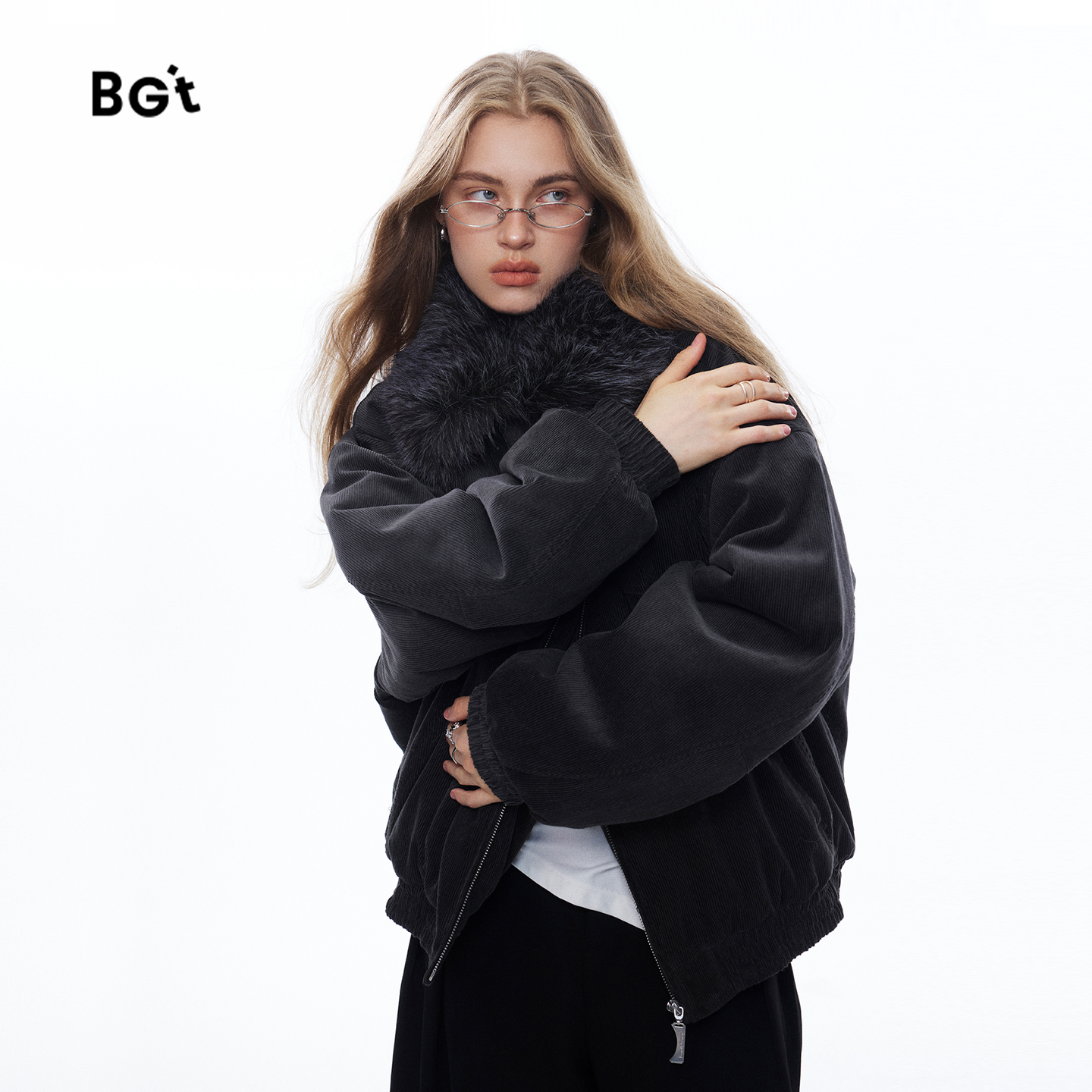 BGT 保暖御寒加厚灯芯绒可拆卸毛领棉服2025秋冬新款大衣外套夹克