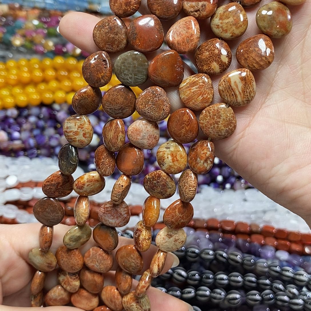 玛瑙/玉髓未镶嵌珠宝半成品菊花石爱心一条卡13mm