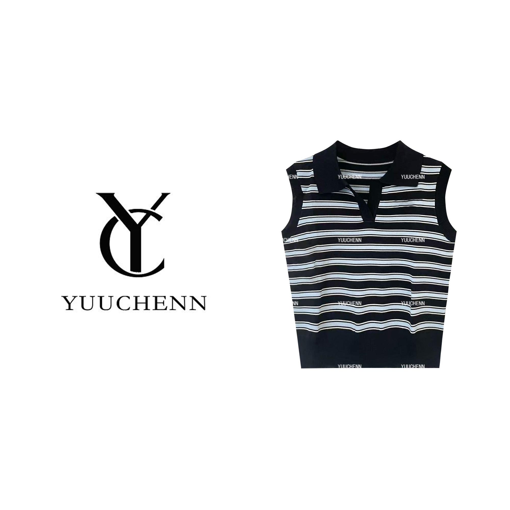 YUUCHENN 半开领女条纹海军风无袖耐磨常规款套头款W660