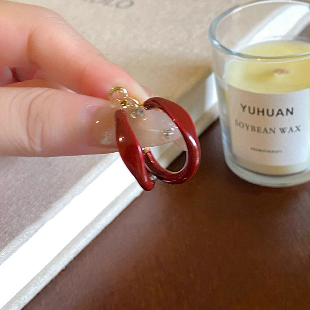 铜合金耳饰 酒红设计感耳环~耳扣精致韩系复古红洋气耳饰 A199