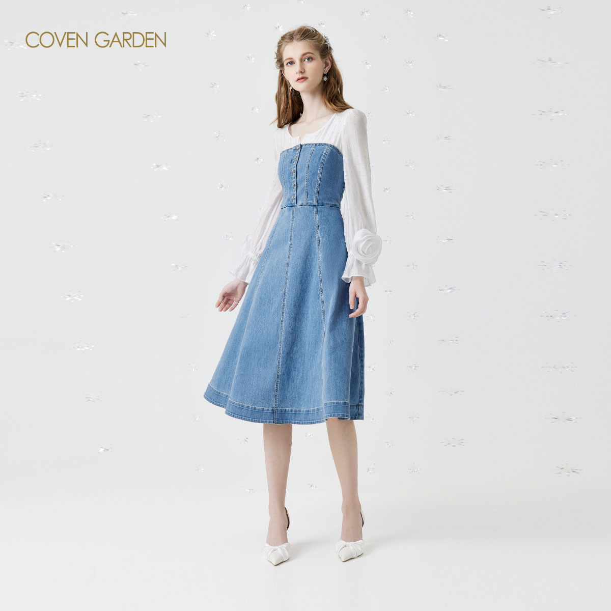 哥文花园衬衫拼接牛仔连衣裙CSA1085120