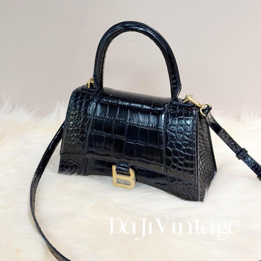 99新 Balenciaga/巴黎世家 大吉中古/黑金鳄压s号沙漏斜挎包