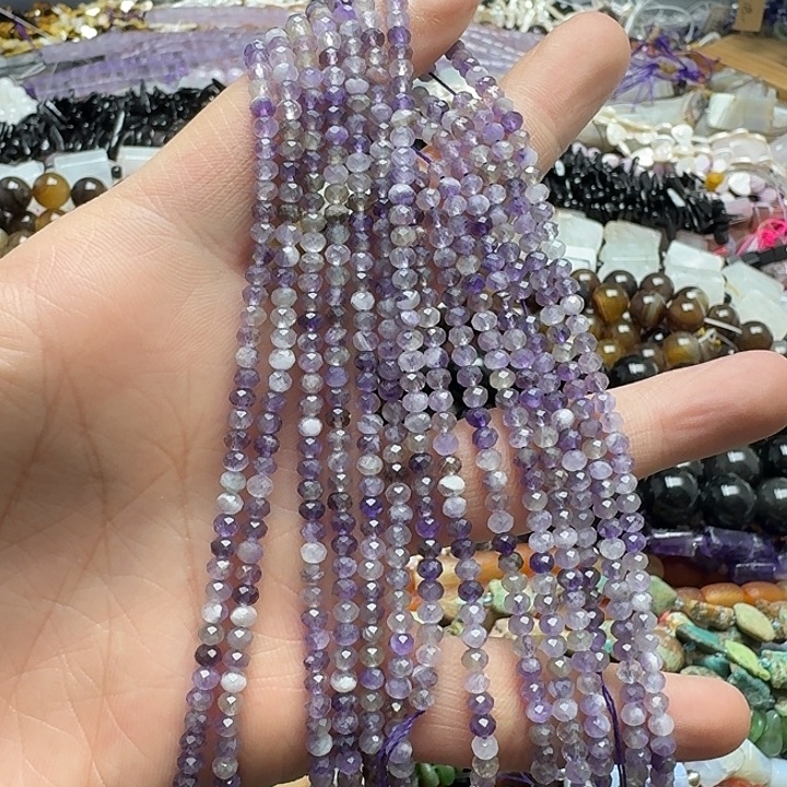 玛瑙/玉髓未镶嵌珠宝半成品一条4mm切面紫水晶算盘