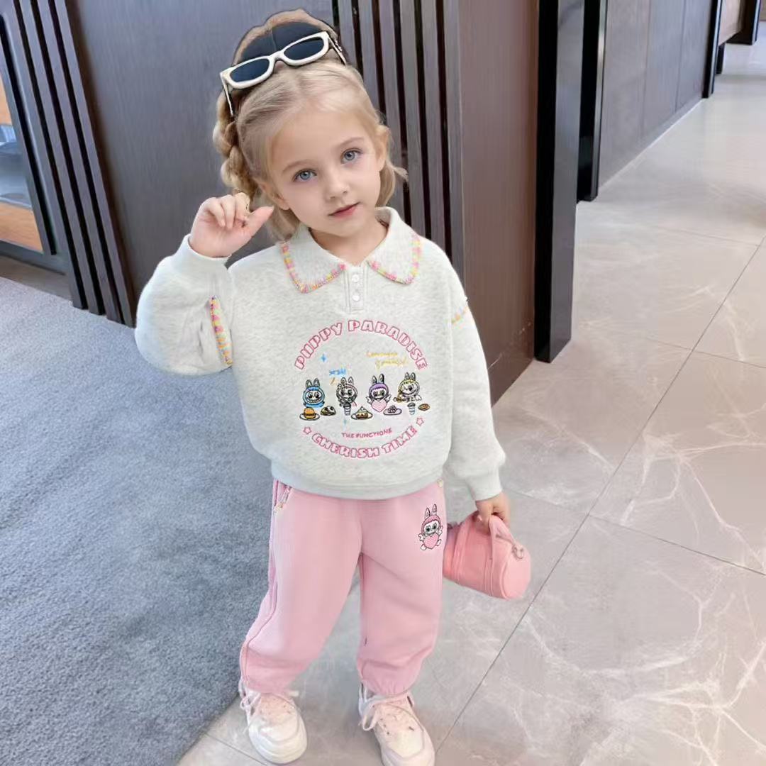 【2025冬S1152儿童女童冬季洋气可爱加绒加厚女童时尚卫衣长袖套装