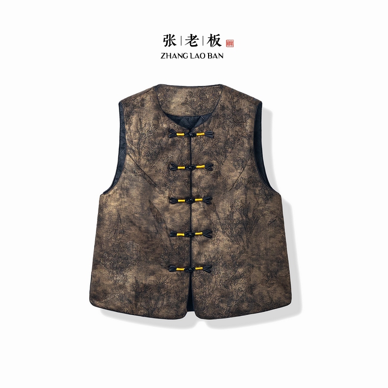 【茉茶】2025新款加棉加厚秋冬马甲新中式圆领提花宽松保暖上衣马甲