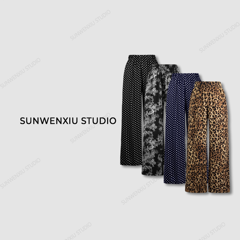 swx studio2店 “遛弯裤”超舒适懒人休闲印花松紧腰直筒裤