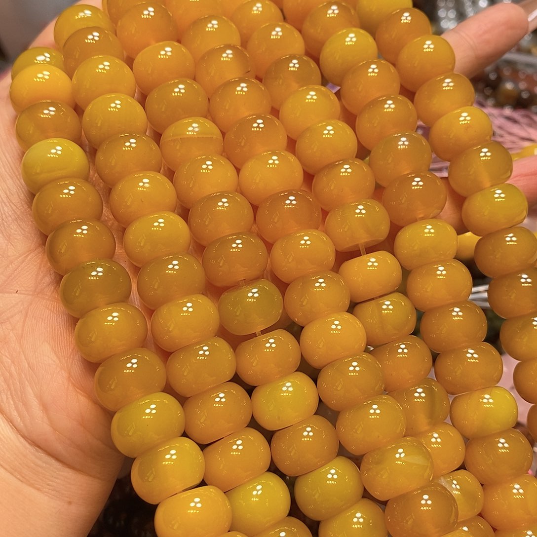 玛瑙/玉髓未镶嵌珠宝半成品14mm鸡油黄算盘一条