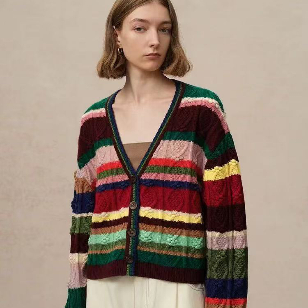 条纹梦幻风经典长袖彩虹上衣针织毛针织衫厚款提花4281