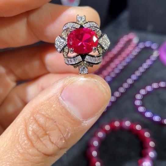 红宝石戒指银S925镶嵌