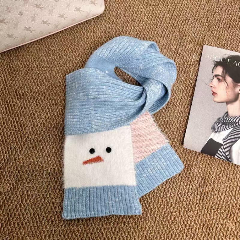 可爱雪人针织秋冬围巾冬季韩系氛围新款学生保暖百搭围脖防寒护颈