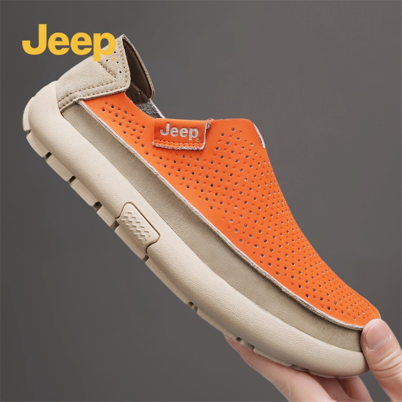 JEEP/吉普男鞋2026夏季新款潮流配色豆豆鞋软底增高鞋透气真皮鞋