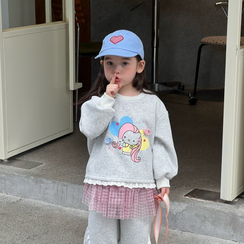 秋季新品 女童拼花边两件套装25Q692