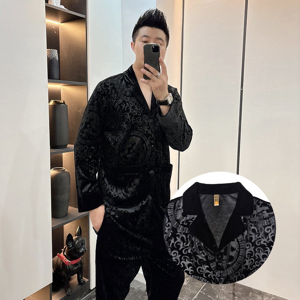 男士大码龙纹睡衣套装2025春秋高品质奢华潮流可外穿家居服两件套