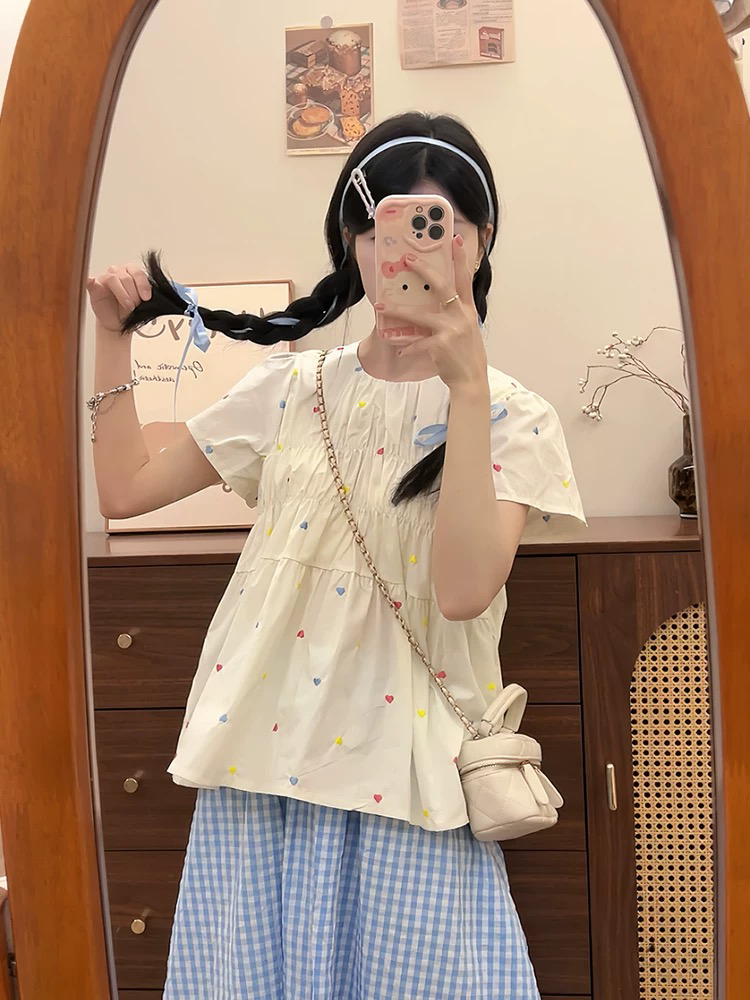 直播间专属链接  白色镂空上衣搭配米白色长裙衬衫蕾丝碎花