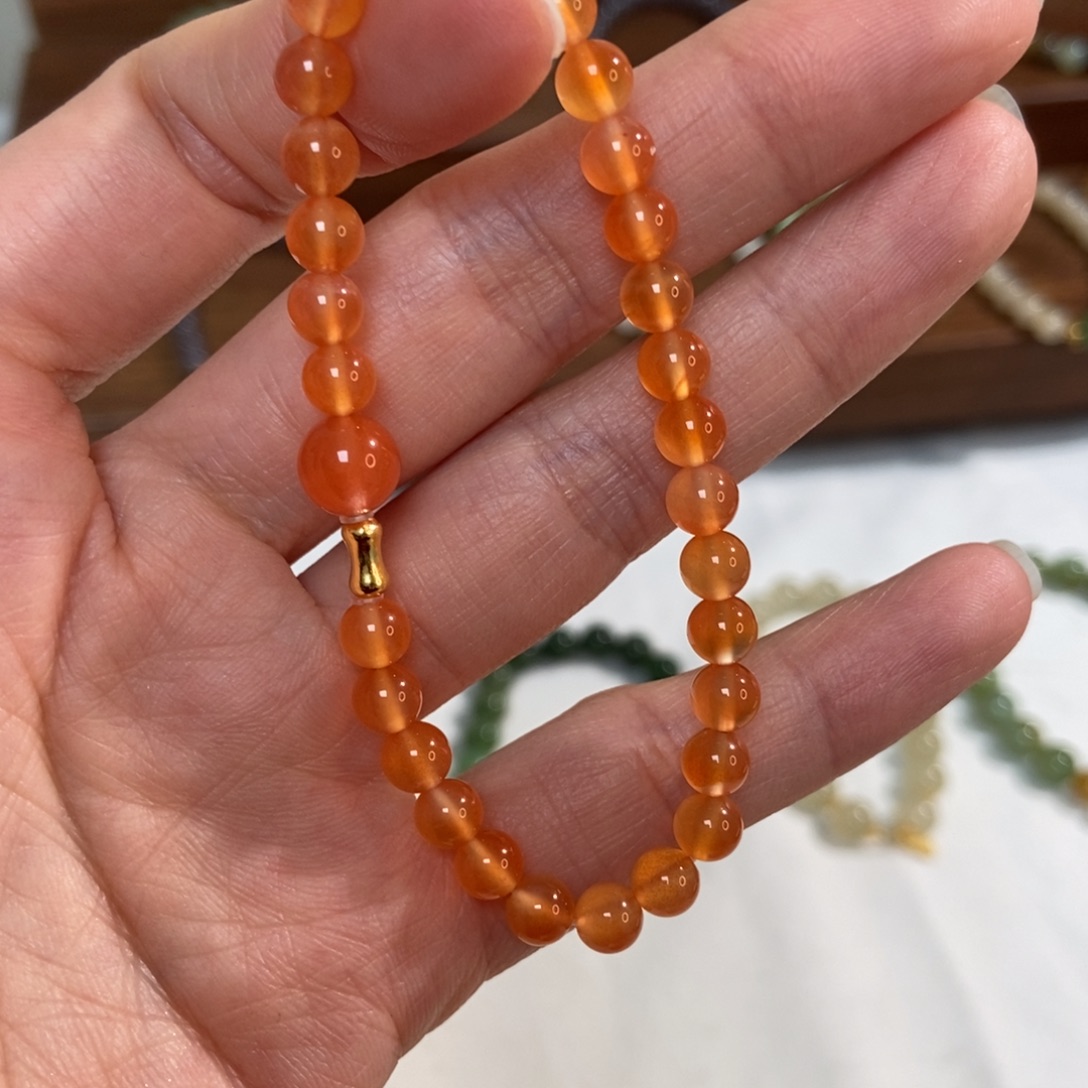 南红玛瑙银S925镶嵌手链福利5mm冰红