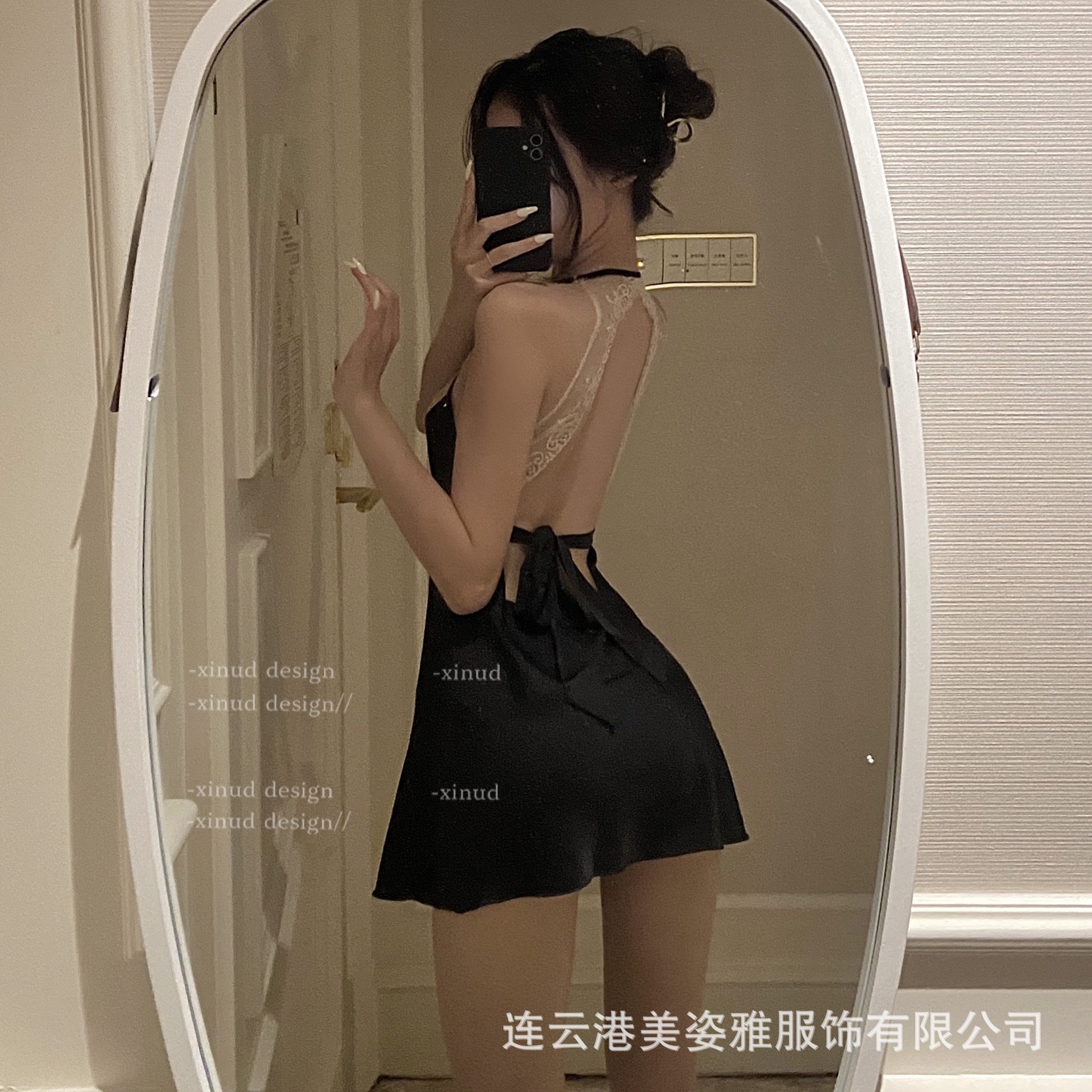 性感露背帮带+蕾丝边设计永远清纯引人遐想包臀裙睡衣显瘦气质