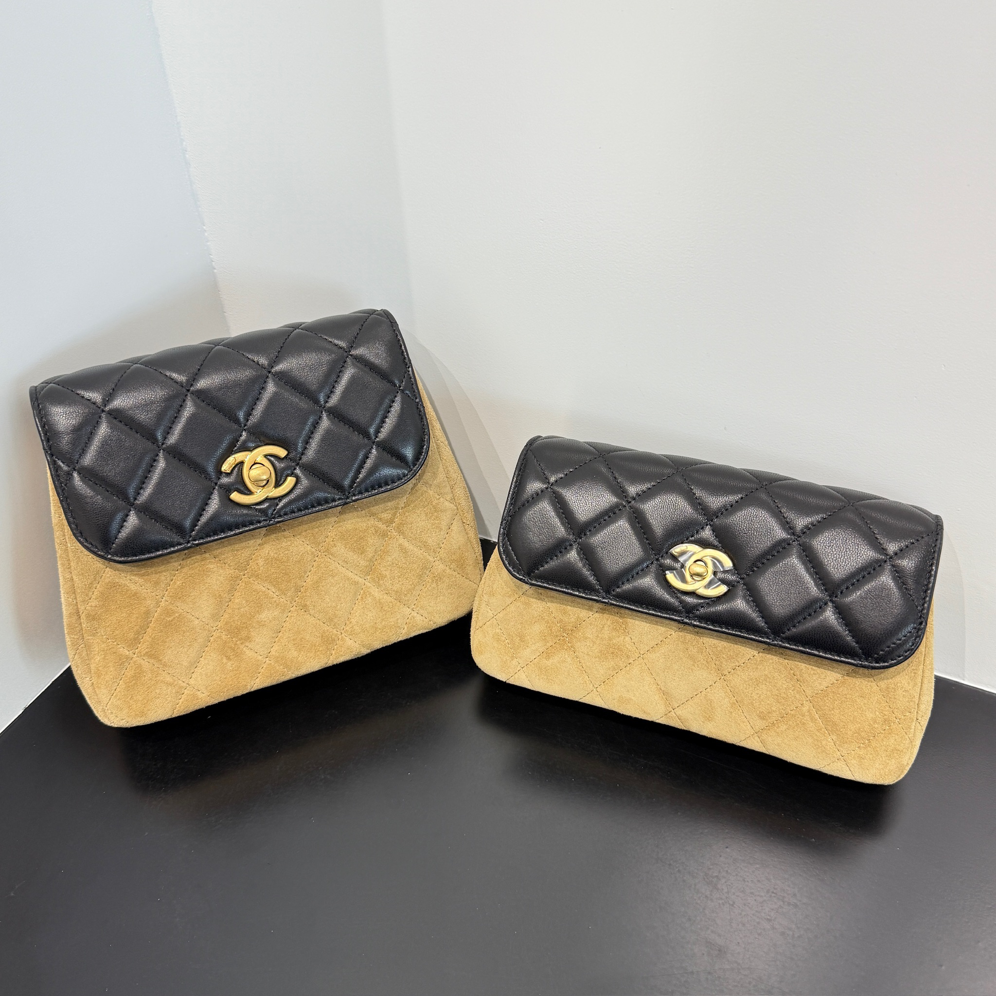 未使用 Chanel/香奈儿 25A麂皮拼色横版相机包斜挎包
