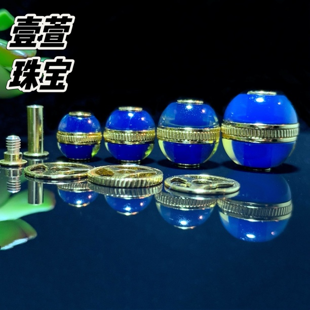 8-14mm+皇家天青蓝珀银镶时尚精致镶嵌复古工艺精美汉堡珠