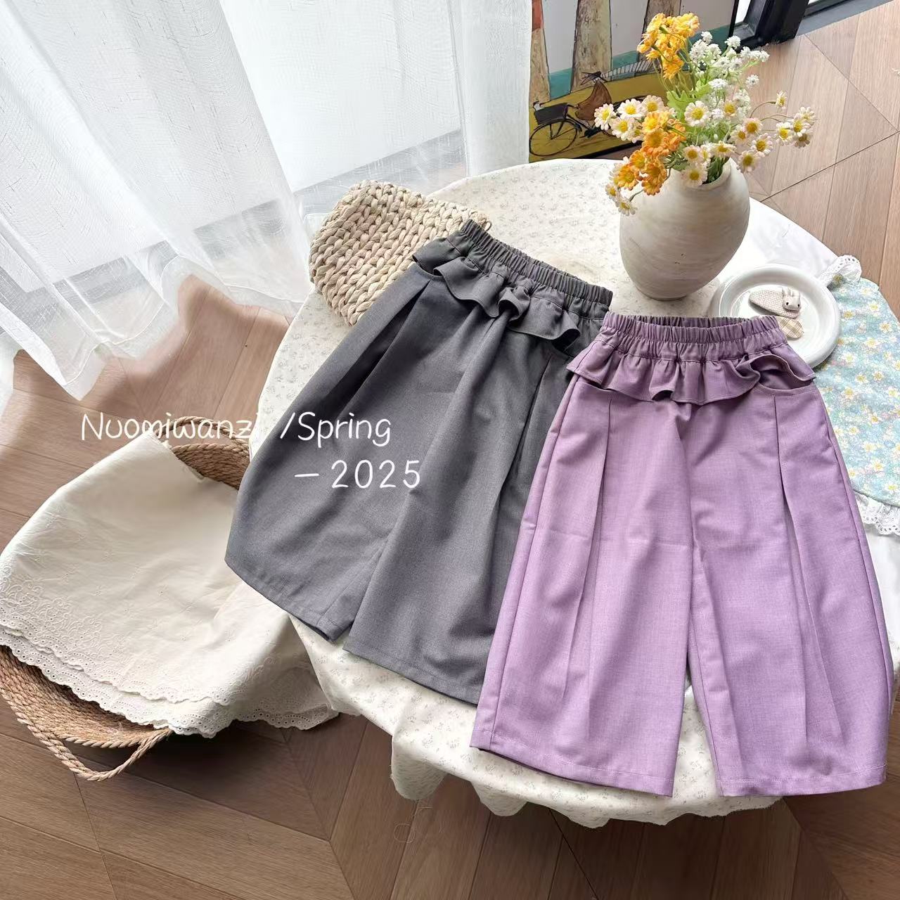 丸子十【现货】儿童韩系百搭花边直筒休闲裤（春款）WZJ-22078