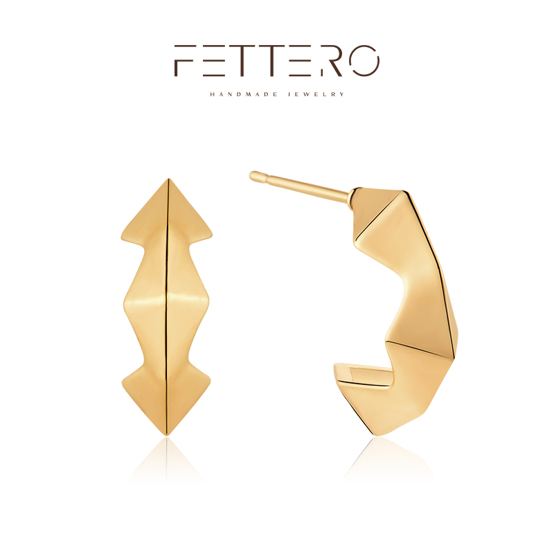 fettero 铜合金耳饰 【金色菱尖耳钉】气质时尚百搭小众